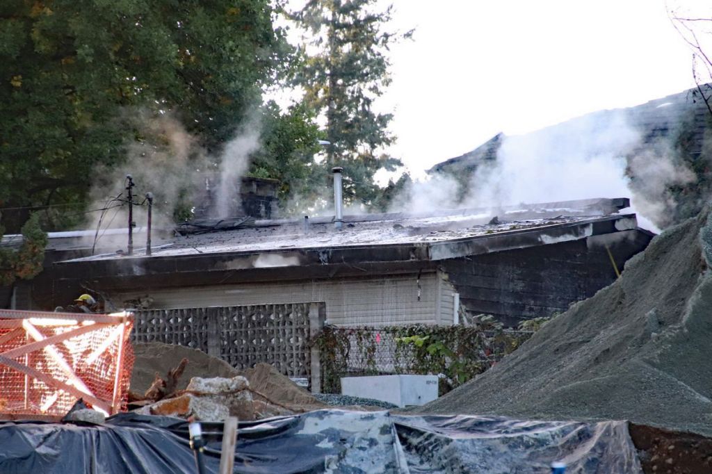 Surrey Fire crews arrived to a fire in the 12800th block of 106 Ave on Oct. 15, 2025.