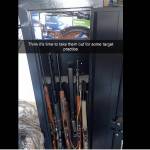 This is the August, 2024 Facebook post by Jennifer Jacobs, the mother of Jesse Van Rootselaar, the alleged Tumbler Ridge shooter. The gun believed to be a Kriss Vector is the one in the centre with the squarish barrel. (Facebook screenshot)